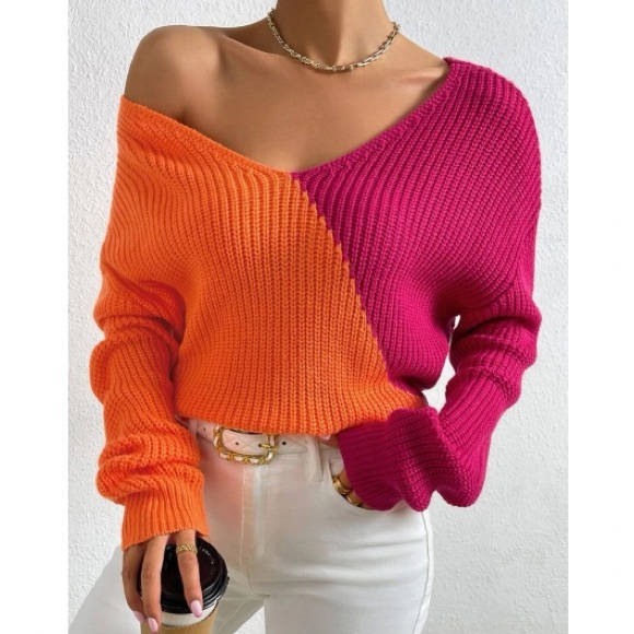 Cozy color block twist black sweater - Picture 3 of 6